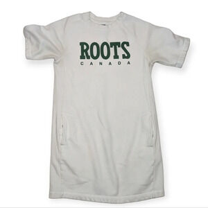 Roots White Green Logo Crew Neck  Short Sleeve Sweater Dress XS